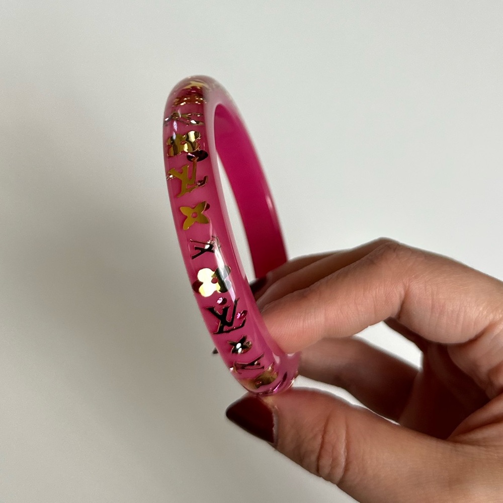 Louis Vuitton Pink Resin Gold Monogram Inclusion Bangle Bracelet - Picture 10 of 11